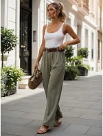 Dámske nohavice z lyocellu so širokými nohavicami, zelené, FashionStreet UY3066 Dámske nohavice z lyocellu so širokými nohavicami, zelené, FashionStreet UY3066