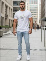 Pánske bavlnené tričko s originálnym potlačou, biele, FashionStreet NX0149R