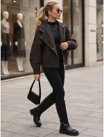 Krátky dámsky kabát z vlny, hnedý, FashionStreet TY6034