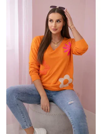 Svetrová blúzka s oranžovým kvetinovým vzorom Svetrová blúzka s oranžovým kvetinovým vzorom
