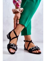 Damskie Zamszowe Sandały Z Łańcuchem Laura Messi 2365 Czarne