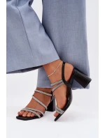 Černé dámské sandály na podpatku s pásky a cyrkony Brelia