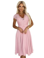 381-6 LINDA ľahké šifónové šaty s čipkovým výstrihom - BRUCE PINK
