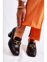 Skórzane Czółenka Z Łańcuchem Laura Messi 2515 Czarne