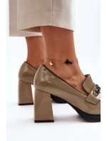 Lakierowane Czółenka Na Masywnym Obcasie Zielone Terimene