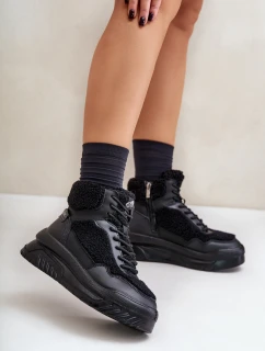 Lee Cooper LCJ-24-47-3145 Dámske tenisky na platforme z jahňacej kože Black