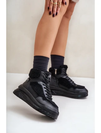 Sneakersy Damskie Na Platformie Z Futerkiem Typu Baranek Lee Cooper LCJ-24-47-3145 Czarne