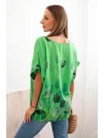 Dámske bavlnené tričko s kvetinovým vzorom zelené