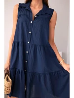 Dámske bavlnené košeľové šaty bez rukávov s gombíkmi tmavomodré Dámske bavlnené košeľové šaty bez rukávov s gombíkmi tmavomodré