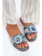 Płaskie Klapki Damskie Z Ozdobną Klamrą Niebieskie Clariola