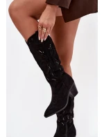 Kozaki Kowbojki Damskie Na Słupku Z Eko Zamszu Czarne Coretta