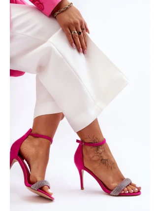 Semišové sandále na vysokom podpätku s kamienkami Fuchsia Moments