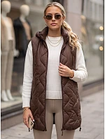 Dlhá dámska prešívaná vesta s kapucňou, hnedá, FashionStreet TY6013