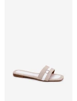 Płaskie Klapki Damskie Z Paskiem I Sprzączką Beżowo-Białe Zilina