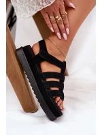 Sandały Damskie Na Platformie Eko Zamszowe Czarne Filisenia