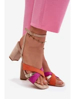Dámské sandály na podpatku s pásky Eko semiš Béžové Karilora