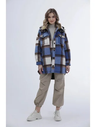 Svetlomodrá dámska károvaná košeľová bunda (AG3-1813) Svetlomodrá dámska károvaná košeľová bunda (AG3-1813)