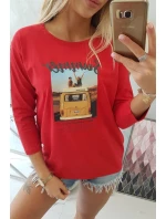 Blúzka s potlačou Letné auto červená