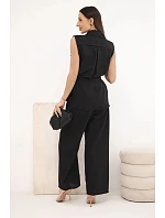 Dámsky komplet s uzlovou blúzkou a širokými nohavicami čiernej farby Dámsky komplet s uzlovou blúzkou a širokými nohavicami čiernej farby