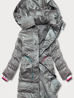 Dámska zimná bunda s farebnými vložkami sivá (CAN-594)