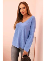 Dámsky viskózový sveter s výstrihom do V modrý