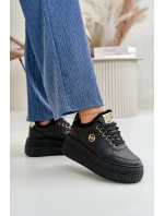 Sneakersy Buty Sportowe Damskie Ocieplane Na Masywnej Podeszwie Czarne Ardiela