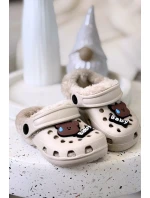 Pěnové dětské pantofle s vypolstrovaným kožíškem a přezkami Khaki Cerelle