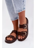 Eko kožené dámské pantofle s pásky čokoládové Rosinessa