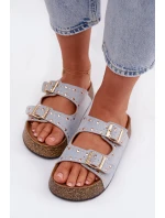 Dámské pantofle se zlatými sponami a knoflíky Modré Tervina