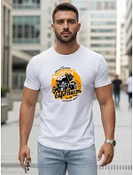 Pánske bavlnené tričko s motorkárskou potlačou biele FashionStreet NX5095R
