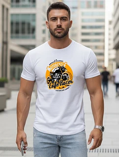 Pánske bavlnené tričko s motorkárskou potlačou biele FashionStreet NX5095R