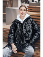 Dámska prešívaná bunda s kapucňou Oversized Black (ag5-010) Dámska prešívaná bunda s kapucňou Oversized Black (ag5-010)