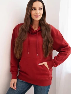 Dámska mikina s kapucňou a bavlnenou klokankou vo vínovej farbe