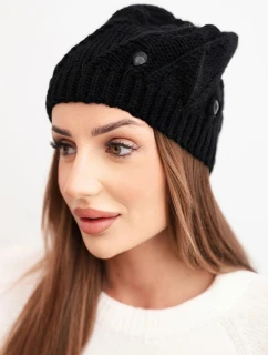 Dámska zimná čiapka z vlny s ozdobnými kryštálmi K461 čierna