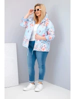 Dámske Plus veľkosť jarná prešívaná bunda s kapucňou a kvetinovým vzorom Blue