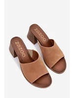 Dámske semišové kožené papuče na podpätku Zazoo 40519 dark beige Dámske semišové kožené papuče na podpätku Zazoo 40519 dark beige