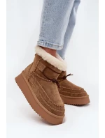 Dámske semišové snežnice s ozdobným prešívaním Big Star - camel