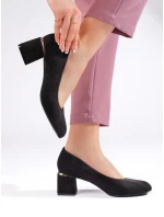 Praktické čierne lodičky pre ženy na širokom podpätku Praktické čierne lodičky pre ženy na širokom podpätku