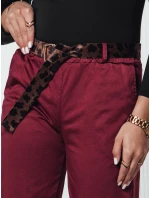 Dámske nohavice LEOCINCIN v jednej veľkosti s opaskom bordová FashionStreet UY2261 Dámske nohavice LEOCINCIN v jednej veľkosti s opaskom bordová FashionStreet UY2261