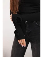 Dámska hodvábna blúzka s bočným naberaním čiernej farby