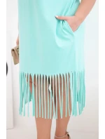 Plus veľkosť Dámske bavlnené V-neck strapce šaty Mint