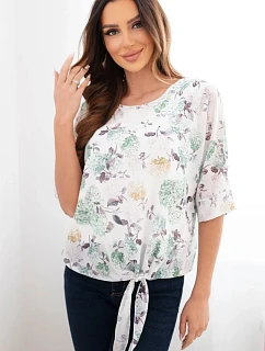 Dámska blúzka s kvetinovým vzorom a kravatou v spodnej časti tmavá mentolová