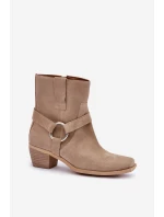 Topánky z prírodnej semišovej kože na podpätku Bright beige Zazoo 3444/2