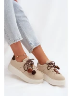 Dámské tenisky na platformě s ozdobnými pompony béžové Corinna