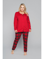 Dámske pyžamo Zorza s dlhými rukávmi a dlhými nohavicami - červené/potlač