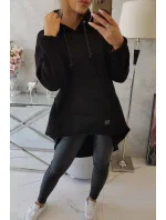 Zateplená mikina s dlhým chrbtom a kapucňou čierna