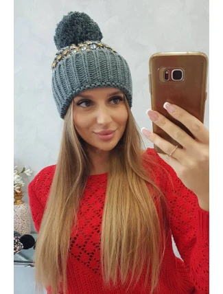 Dámska čiapka Ellen s brmbolcom K325 tmavo šedá + žltá Dámska čiapka Ellen s brmbolcom K325 tmavo šedá + žltá