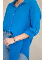 Bavlnená mušelínová košeľa oversize tyrkysová Bavlnená mušelínová košeľa oversize tyrkysová