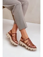 Skórzane Sandały Damskie Zazoo 3695 Camel