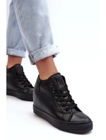 Trampki Skórzane Damskie Na Koturnie Big Star MM274001 Czarne